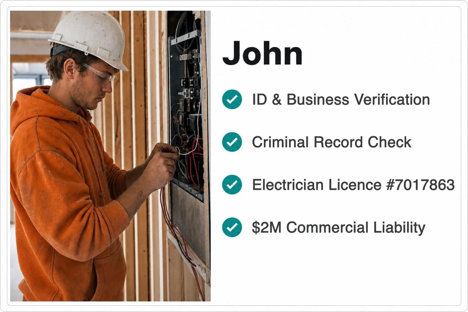 Example contractor profile showing verified credentials