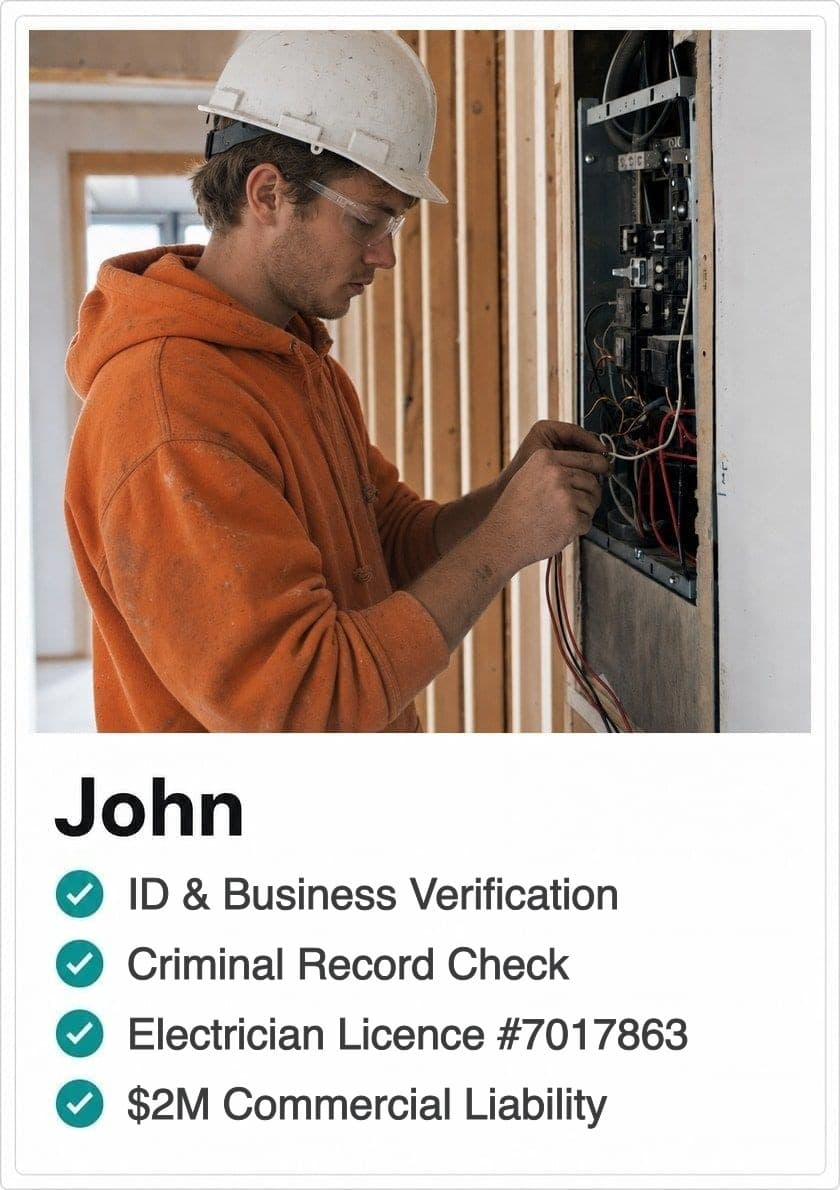 Example contractor profile showing verified credentials